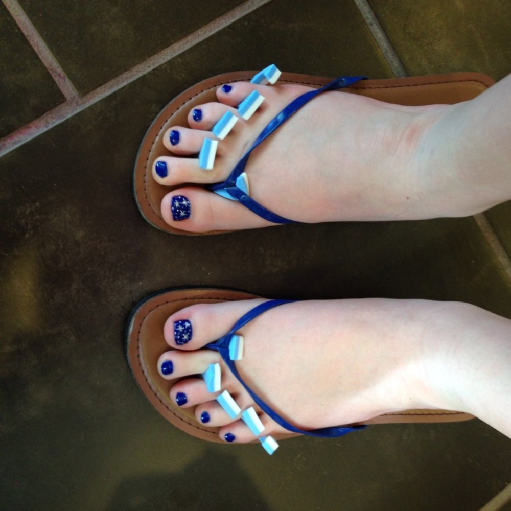 If you look closely at her big toes you will see a wonderful winter time design.