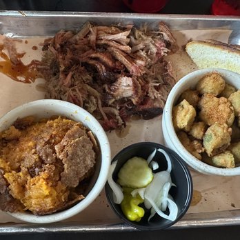 Gettin' Basted - Pulled pork plate with sides of sweet potato casserole and fried okra - Barbeque Near Me - Branson, Missouri Gettin' Basted - Pulled pork plate with sides of sweet potato casserole and fried okra - Barbeque Near Me - Branson, Missouri