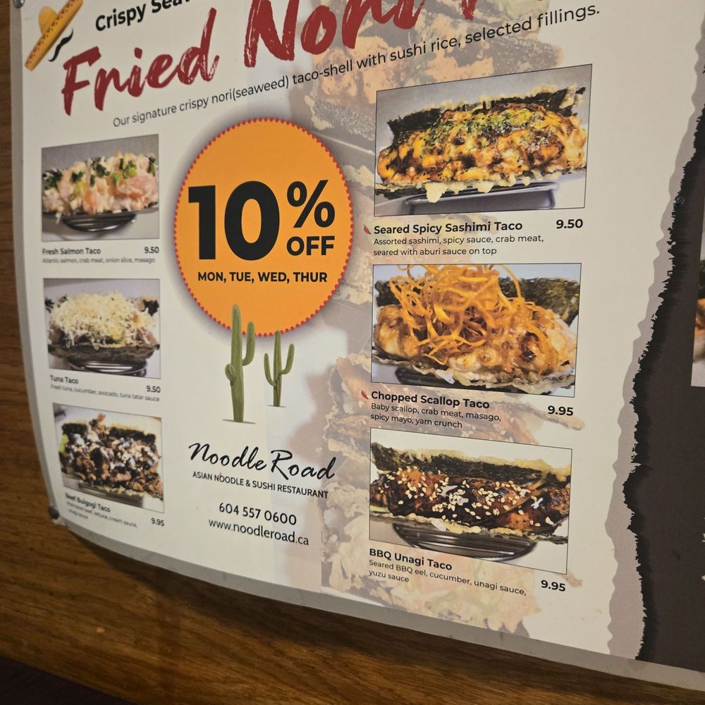 Noodle Road - Thos shows the current tacos, description and price - Asian Fusion Near Me - Abbotsford, British Columbia Noodle Road - Thos shows the current tacos, description and price - Asian Fusion Near Me - Abbotsford, British Columbia