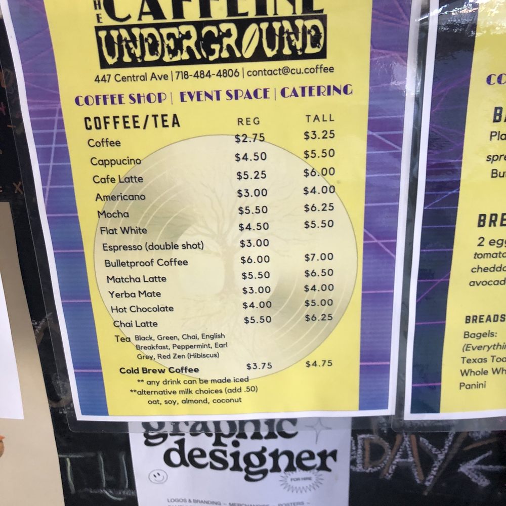 Caffeine Underground - Coffee menu February 2022 - Coffee & Tea Near Me - Brooklyn, New York