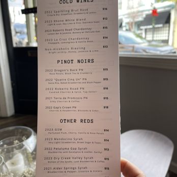 Montagne Russe - Wine tasting menu at the Montagne Russe tasting room in downtown Petaluma. - Wine Tasting Room Near Me - Petaluma, California
