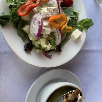 Gorgeous George's Mediterranean Kitchen - Side of Greek Salad and spinach soup - Middle Eastern Near Me - Seattle, Washington