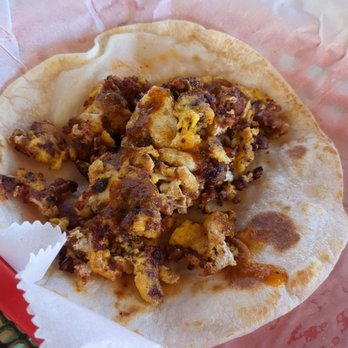 Sabor Tapatio - A chorizo and egg taco on  flour tortilla - Food Trucks Near Me - Austin, Texas