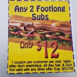 Honor your coupons!!!! Would not let me have "any two" footlongs.