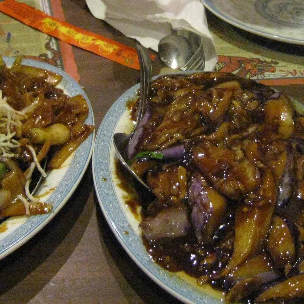 Mongolian beef, eggplants with shredded pork, and shrimp with peapod Mongolian beef, eggplants with shredded pork, and shrimp with peapod