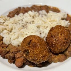 Half Shell Oyster House - Red beans and rice with hush puppies