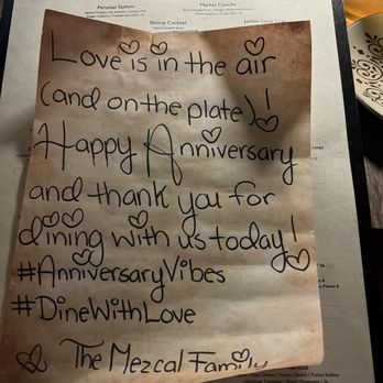 Mezcal - A handwritten note from the Mezcal family - Mexican Near Me - Old Bridge, New Jersey Mezcal - A handwritten note from the Mezcal family - Mexican Near Me - Old Bridge, New Jersey