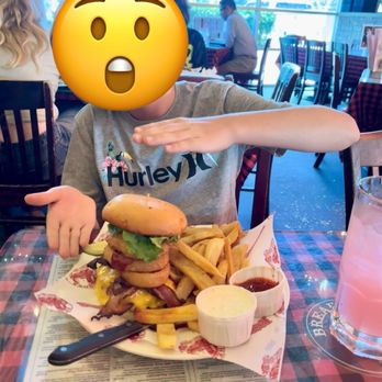Roscoes - Cowboy Burger (he was shocked at its size! Lol) - Delis Near Me - Chino Hills, California Roscoes - Cowboy Burger (he was shocked at its size! Lol) - Delis Near Me - Chino Hills, California