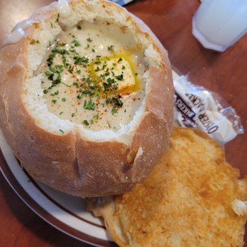 Chowder Bowl - Chowder Cannonball (chowder in a bread bowl). Comes with oyster crackers. - Seafood Near Me - Newport, Oregon Chowder Bowl - Chowder Cannonball (chowder in a bread bowl). Comes with oyster crackers. - Seafood Near Me - Newport, Oregon