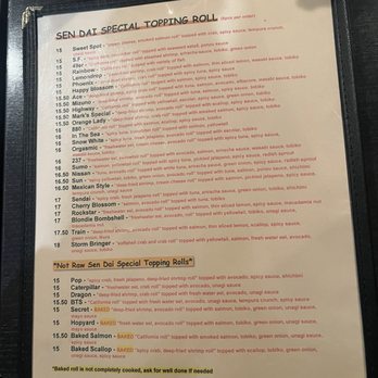 Sen Dai Sushi - menu 5/??? - Japanese Near Me - Milpitas, California