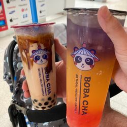 Boba Cha - Boba Cha (classic milk tea) & Blue Hawaiian