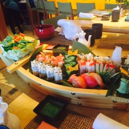 Sushi boat from the sushi restaurant on the ship