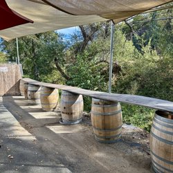 Crystal Basin Cellars - Winery's back patio that overlooks the pretty creek
