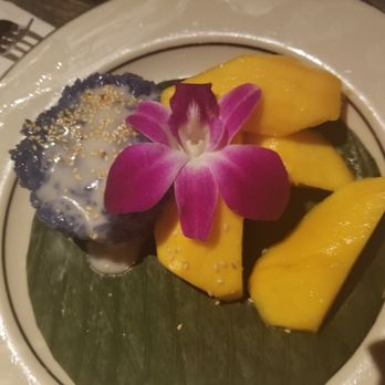 Up Thai - Mango with sticky rice. Warm, nutty, well presented. - Thai Near Me - New York, New York