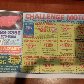 Challenge Motor - Coupons - Auto Repair Near Me - Sacramento, California Challenge Motor - Coupons - Auto Repair Near Me - Sacramento, California