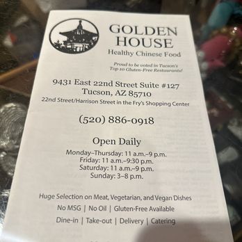 Golden House - .front menu - Chinese Near Me - Tucson, Arizona