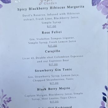 Soho Garden - Menu 11/2025 - Cocktail Bars Near Me - Houston, Texas