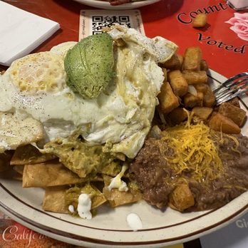Country Rose Cafe - Hectors chilaquiles with beans, potatoes and fried eggs - Cafes Near Me - Hollister, California Country Rose Cafe - Hectors chilaquiles with beans, potatoes and fried eggs - Cafes Near Me - Hollister, California