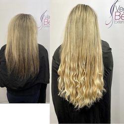 Vegas Best Extensions - 3 years ago, this client had chemically damaged hair. Using safe Beads( Microlinks) extensions, she managed to grow her hair.