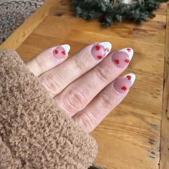 Elegant Nails - Almond shaped French with heart details - Nail Salons Near Me - Bridgeport, West Virginia