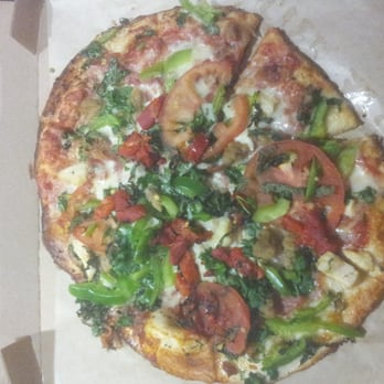 Pieology Pizzeria - Sausage, bacon, chicken,  basil, green pepper, roasted red pepper, tomato with herb and red sauce - Pizza Near Me - Walnut, California