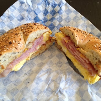 Earth's Coffee - Breakfast bagel with ham and cheese on an everything bagel. - Coffee & Tea Near Me - San Francisco, California Earth's Coffee - Breakfast bagel with ham and cheese on an everything bagel. - Coffee & Tea Near Me - San Francisco, California
