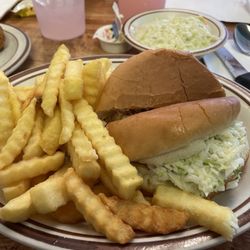 K & L Barbecue - Barbecue sandwich with fries and coleslaw