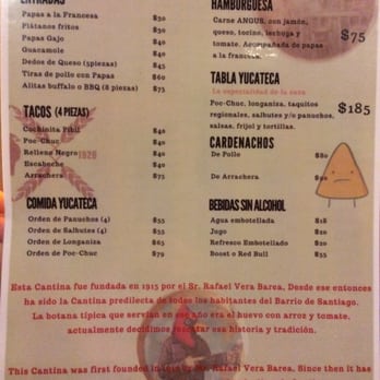 El Cardenal - This is the food menu. Delicious. Affordable. They also bring you free tapas food every time you order a drink. - Bars Near Me - Mérida, YUC