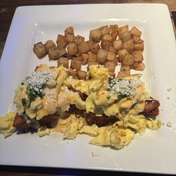 Blue Agave Grill - Southwest Eggs Benedict MADE WITH SCRAMBLED EGGS UPON REQUEST since their order of eggs didn't arrive. (The scrambled eggs come premixed) - Seafood Near Me - Denver, Colorado