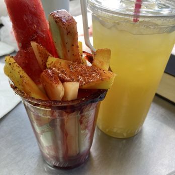 Charlie's Chamangos - Fruit Cup with Lime,  Tajin & Chamoy. Mango Agua Fresca - Shaved Ice Near Me
