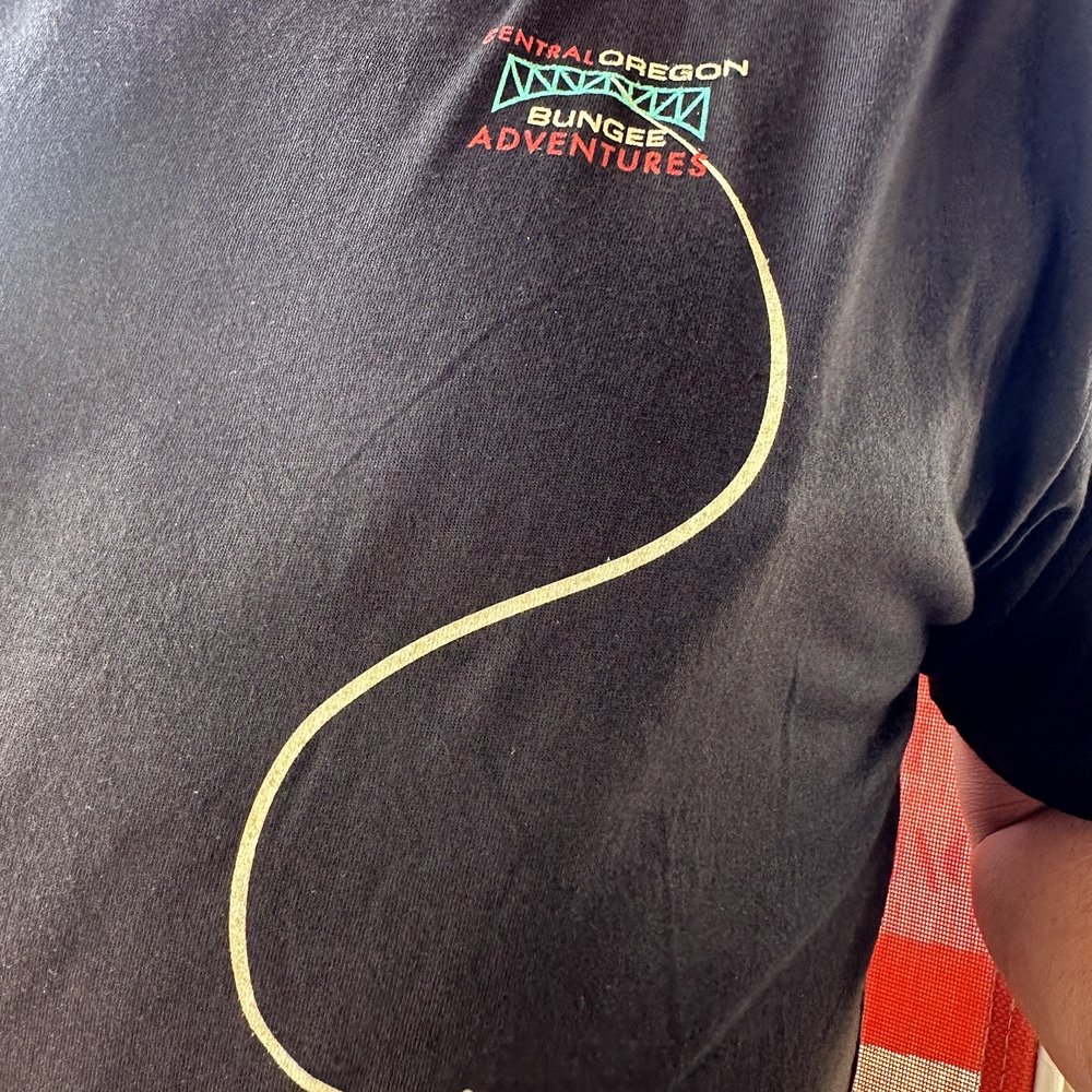 Central Oregon Bungee Adventures - Photo of front side of souvenir t shirt - Bungee Jumping Near Me - Bend, Oregon Central Oregon Bungee Adventures - Photo of front side of souvenir t shirt - Bungee Jumping Near Me - Bend, Oregon