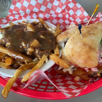 Muddy Waters Cafe - Chicken Cranberry sandwich, upgraded fries to poutine. - Seafood Near Me - Verona, Ontario Muddy Waters Cafe - Chicken Cranberry sandwich, upgraded fries to poutine. - Seafood Near Me - Verona, Ontario