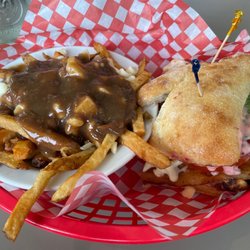 Muddy Waters Cafe - Chicken Cranberry sandwich, upgraded fries to poutine.