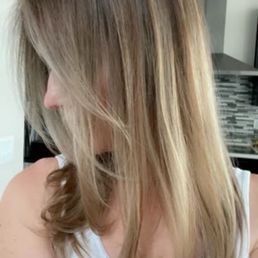 Root touch up, toned, partial balayage & cut. Root touch up, toned, partial balayage & cut.