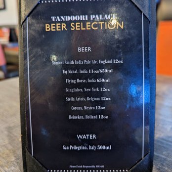 Tandoori Palace - beer selection sign - Indian Near Me - Encinitas, California Tandoori Palace - beer selection sign - Indian Near Me - Encinitas, California