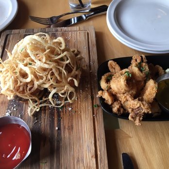 matchbox - 3 burger sliders (underneath the mountain of fried onions) & calamari - Pizza Near Me - Fairfax, Virginia matchbox - 3 burger sliders (underneath the mountain of fried onions) & calamari - Pizza Near Me - Fairfax, Virginia
