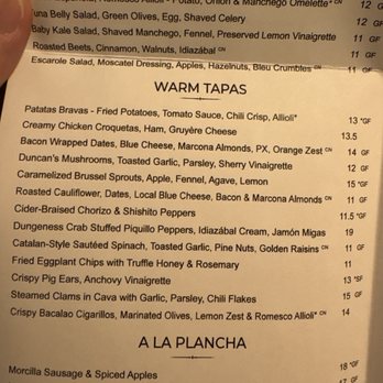 Bravas Bar de Tapas - Partial menu.  Great cocktails!! - Spanish Near Me - Healdsburg, California