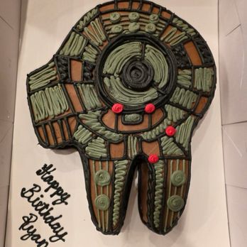 Bakery Boutique - Yellow cake chocolate icing shape of Millenium Falcon - Bakeries Near Me - Monroe, Louisiana Bakery Boutique - Yellow cake chocolate icing shape of Millenium Falcon - Bakeries Near Me - Monroe, Louisiana