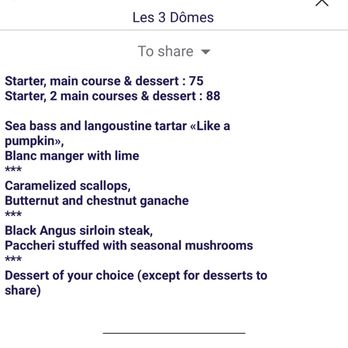 Les Trois Dômes - This seems to be the main menu, so I'm not sure how brunch was so much more expensive than this. - French Near Me - Lyon, 69