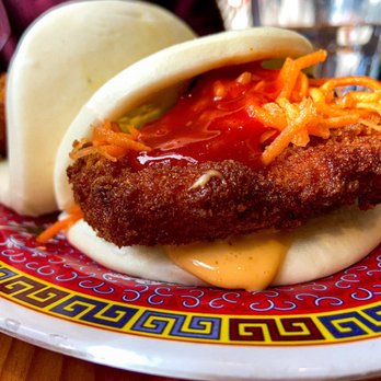 Mecha Noodle Bar - Steamed KFC (KOREAN FRIED CHICKEN) Bao Bun gochujang, pickled daikon-carrots, kewpie - Noodles Near Me - New Haven, Connecticut Mecha Noodle Bar - Steamed KFC (KOREAN FRIED CHICKEN) Bao Bun gochujang, pickled daikon-carrots, kewpie - Noodles Near Me - New Haven, Connecticut
