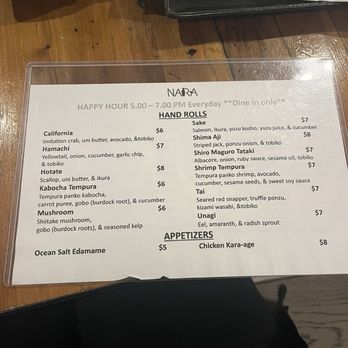 Nara - Happy hour menu - Japanese Near Me - San Francisco, California