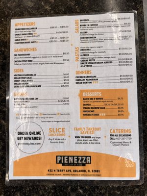 Menu photo 1 Pienezza Pizza - Downtown Orlando Orlando, FL