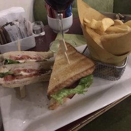 Club sandwich and fries
