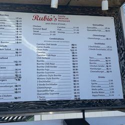 Rubio's Family Mexican Restaurant - Rubies drive thru menu as of 3/29/23