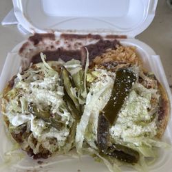 Delicioso Taco Truck - Chicken tostadas with rice and beans
