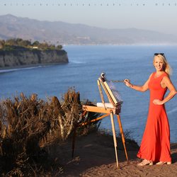 Malibu Contemporary Art Gallery - Owner Lori Mills painting for Malibu Magazine