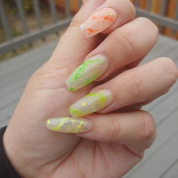 Jennie's Nails - Neon gradient marble with glitter - Nail Salons Near Me - San Bruno, California Jennie's Nails - Neon gradient marble with glitter - Nail Salons Near Me - San Bruno, California