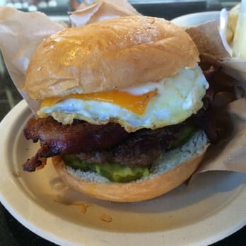 Eggslut - Single Stacked Eggslut Cheeseburger with Bacon. - Breakfast & Brunch Near Me - Los Angeles, California