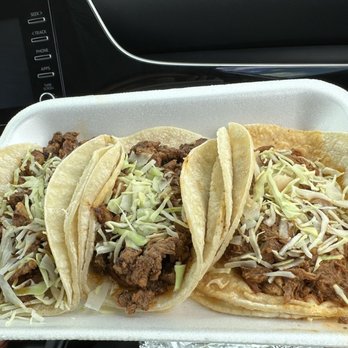Taqueria El Rapido - three tacos in a styrofoam container - Mexican Near Me - Tucson, Arizona Taqueria El Rapido - three tacos in a styrofoam container - Mexican Near Me - Tucson, Arizona