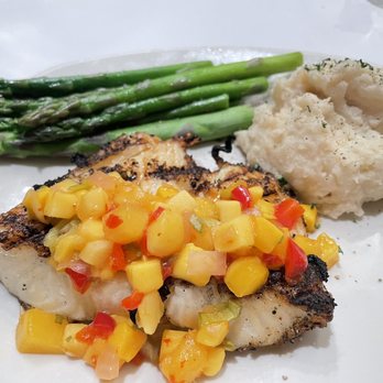 Bonefish Grill - Seabass with mango salsa, garlic mash potatoes and asparagus - Seafood Near Me - Las Vegas, Nevada